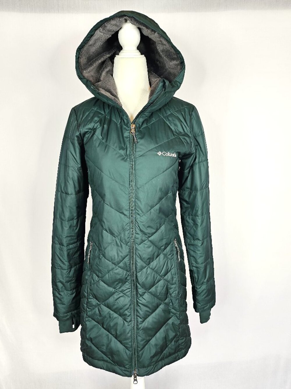Columbia Omni-Heat Hooded Puffer Coat I Green I Size XS I Long Jacket
